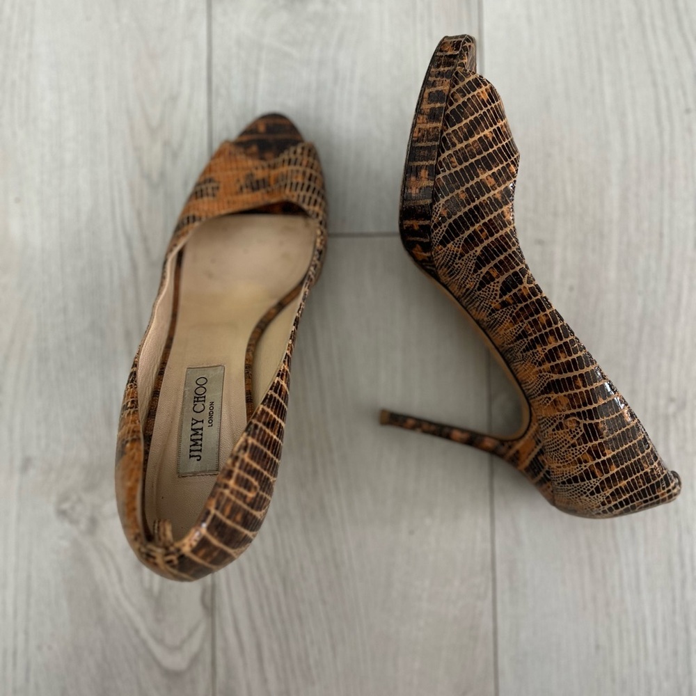 Jimmy Choo Open Toe Snakeskin Pumps High Heels